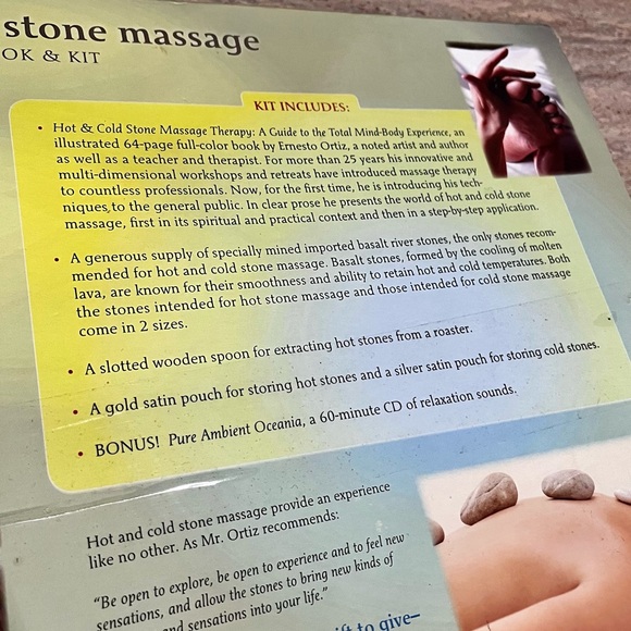 NIB Hot & Cold stone massage book and kit with CD, wooden Spoon, book and more - Picture 12 of 16
